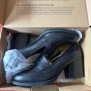 Women’s Black Leather Block Heel Loafers